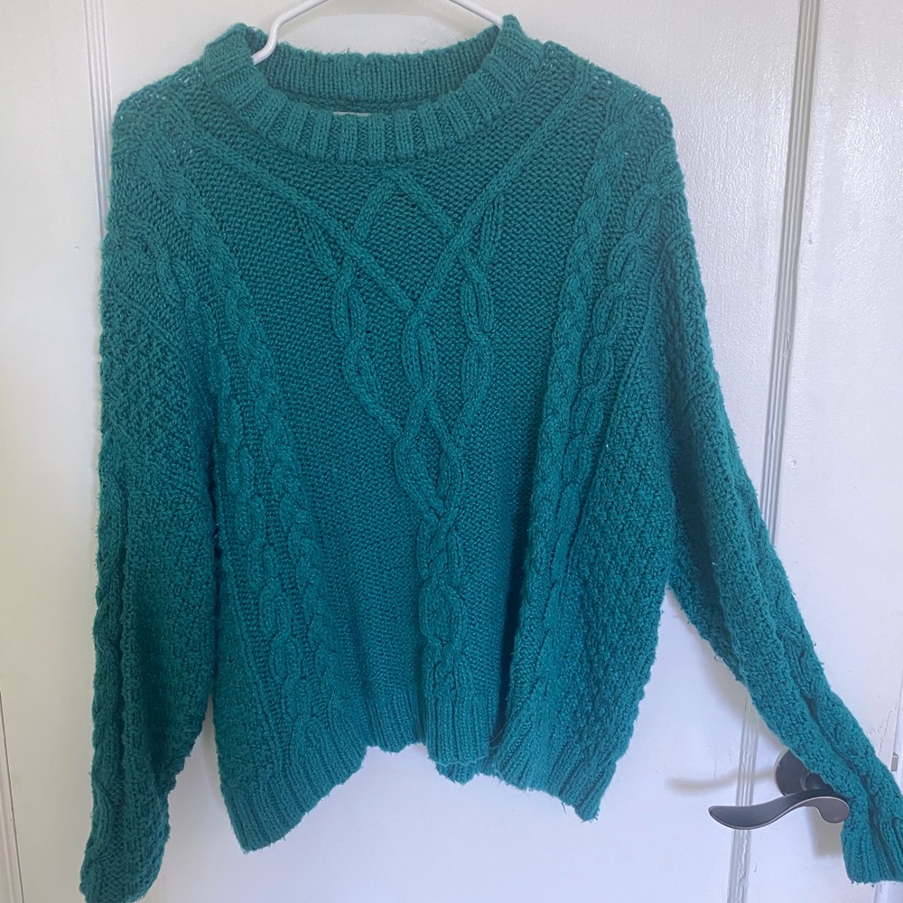aerie green cable knit sweater